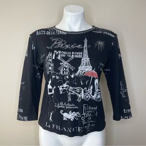 Cactus Black Parisian Graphic Long Sleeve Top